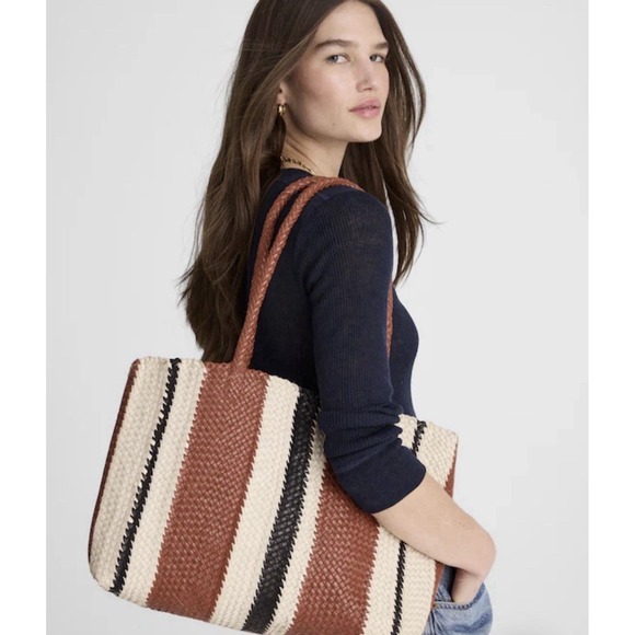 Madewell Handbags - Madewell Signature Woven Tote Dusty Redwood Multi Leather Stripe Large Bag